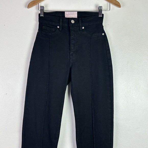 REVICE Denim Avalon Flare Jeans Size 23 High Rise Cut Out Raw Hem Black - Picture 6 of 15
